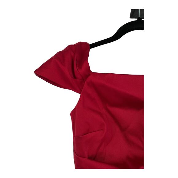 Aidan Mattox dress stretch Mikado off the shoulder midi red size 2 - Picture 3 of 8